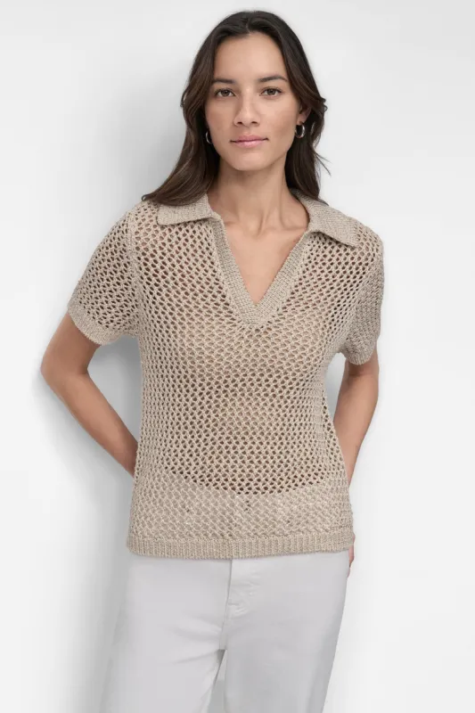 OPEN STITCH POLO WITH MICRO SEQUINS sold by DKNY