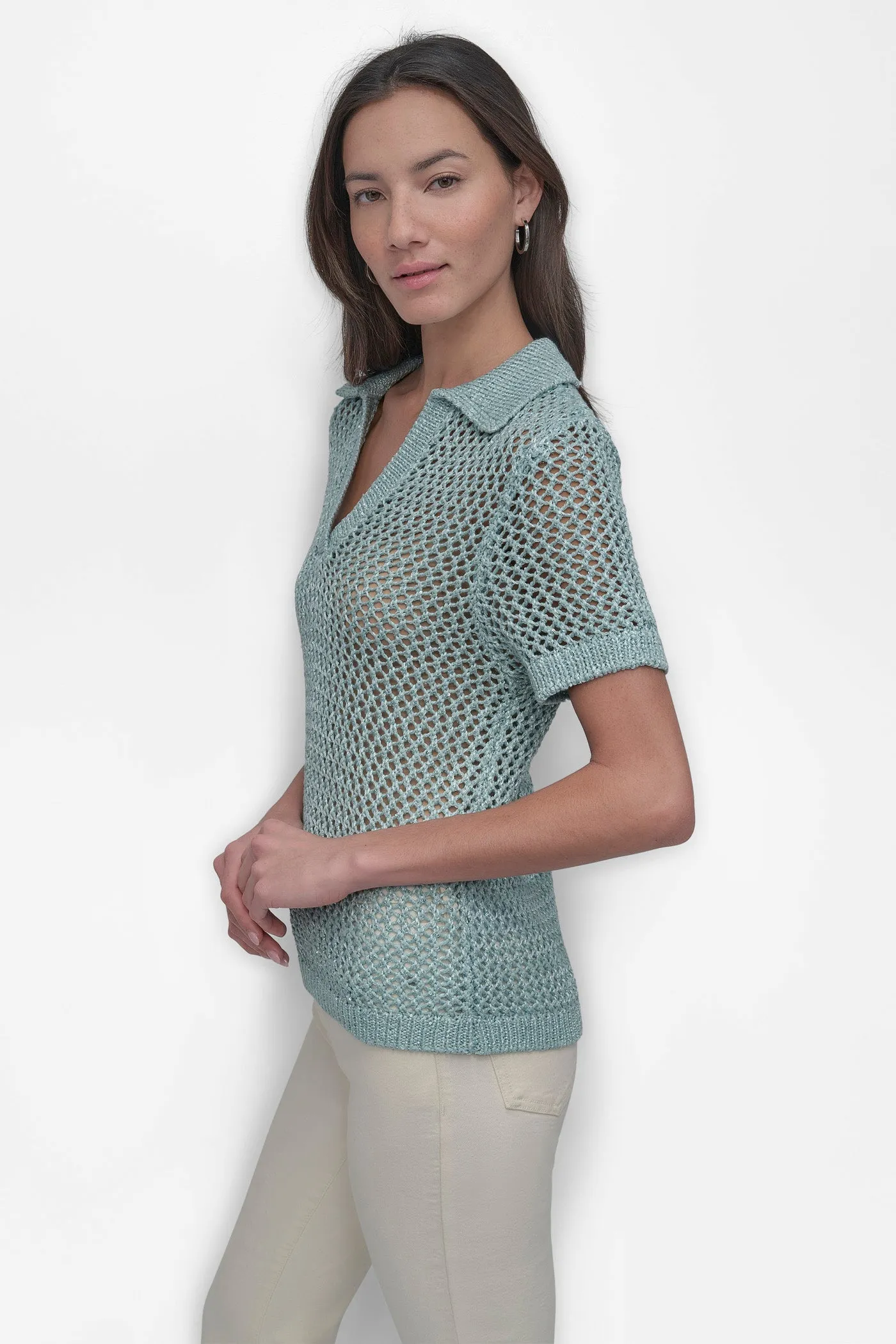 OPEN STITCH POLO WITH MICRO SEQUINS sold by DKNY product image thumbnail 3