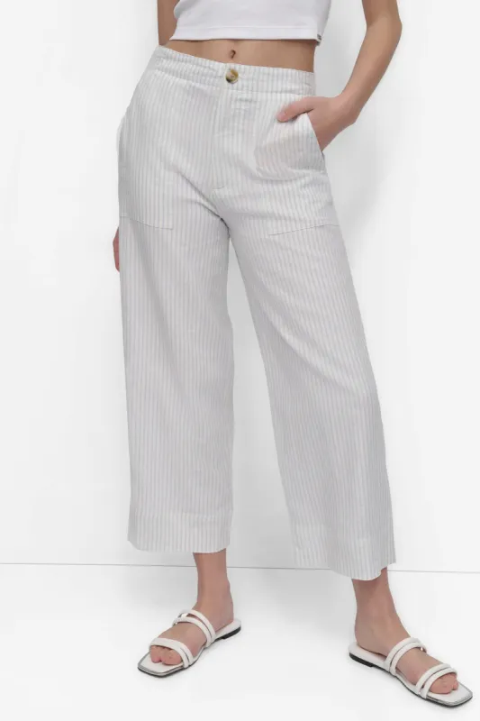 CROPPED WIDE LEG LINEN PANTS sold by DKNY