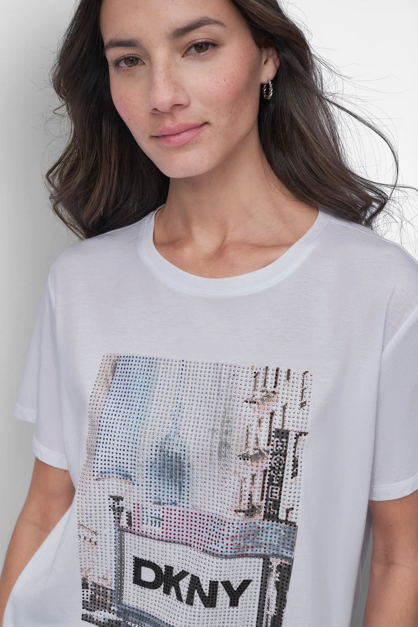RHINESTONE PHOTOREAL LOGO RELAXED CREW NECK TEE sold by DKNY product image thumbnail 5