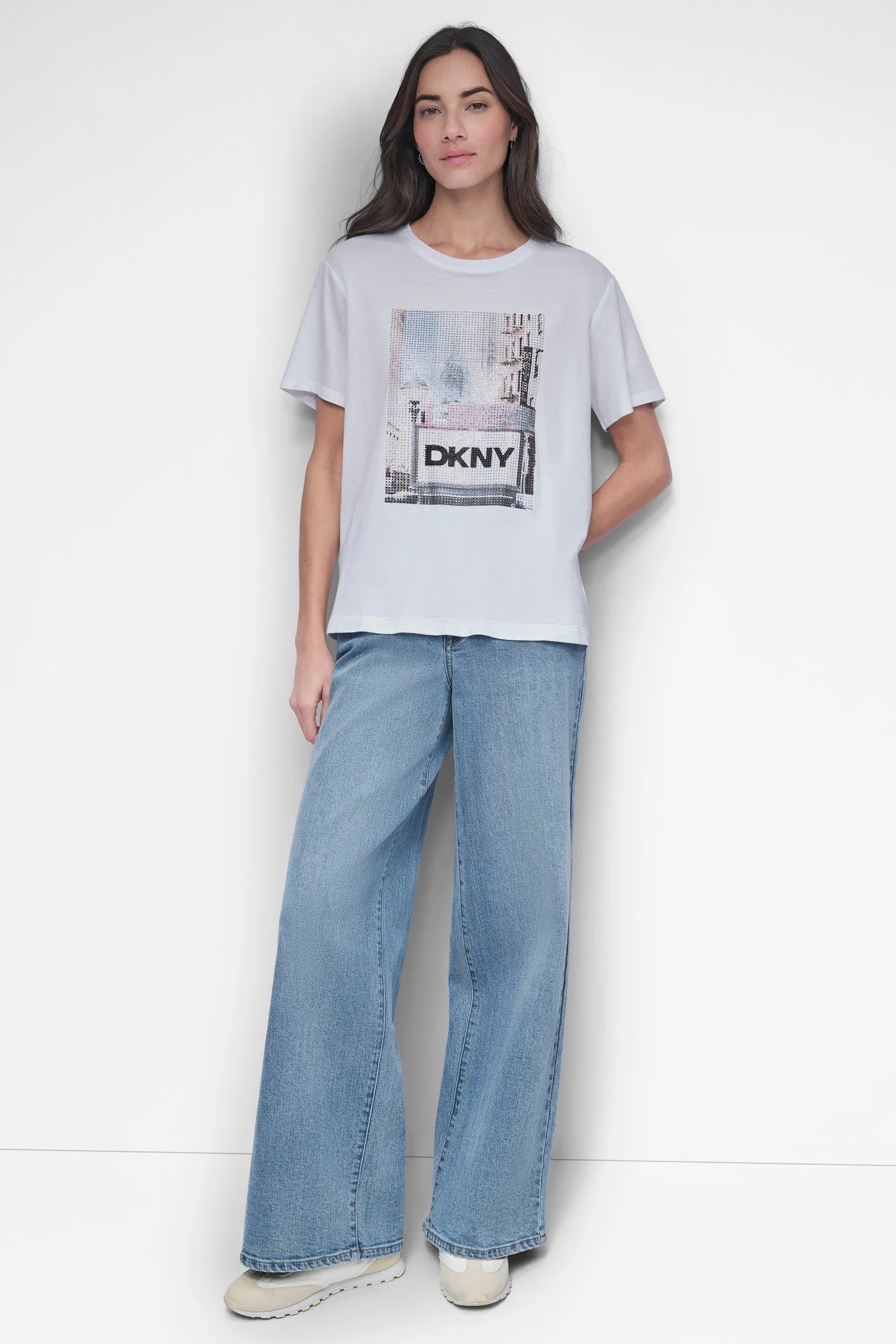 RHINESTONE PHOTOREAL LOGO RELAXED CREW NECK TEE sold by DKNY product image thumbnail 3