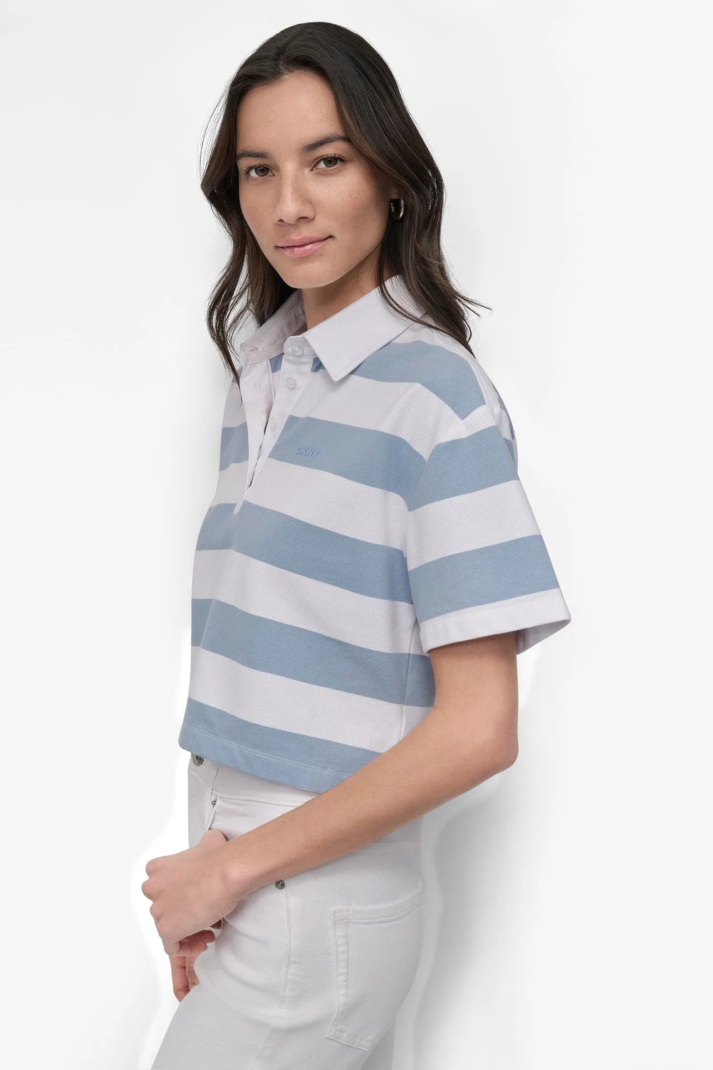 RUGBY STRIPE BOXY POLO WITH WOVEN TWILL COLLAR sold by DKNY product image thumbnail 3