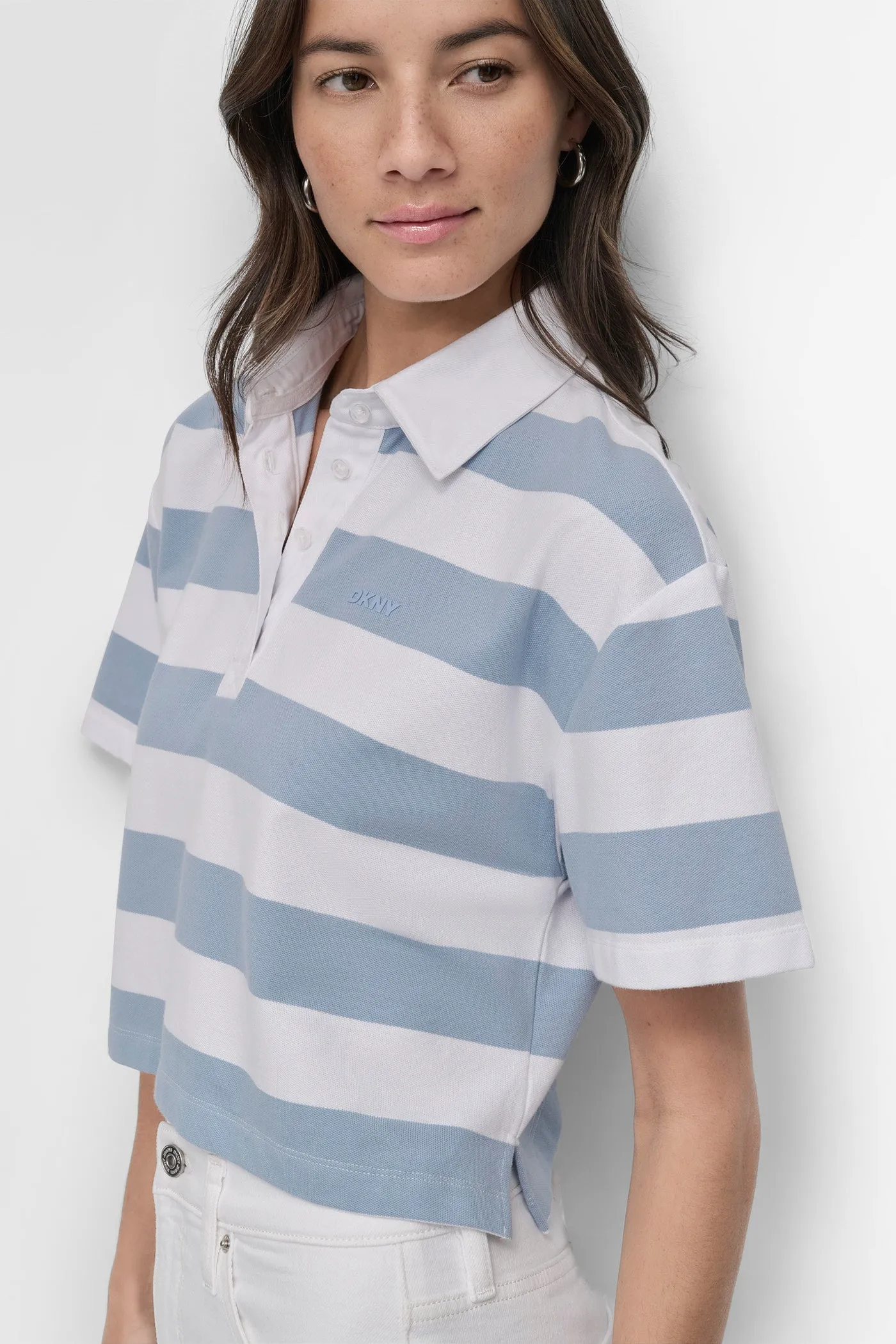 RUGBY STRIPE BOXY POLO WITH WOVEN TWILL COLLAR sold by DKNY product image thumbnail 5