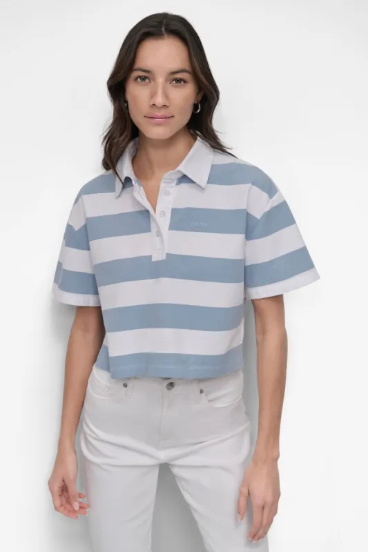 RUGBY STRIPE BOXY POLO WITH WOVEN TWILL COLLAR made by DKNY