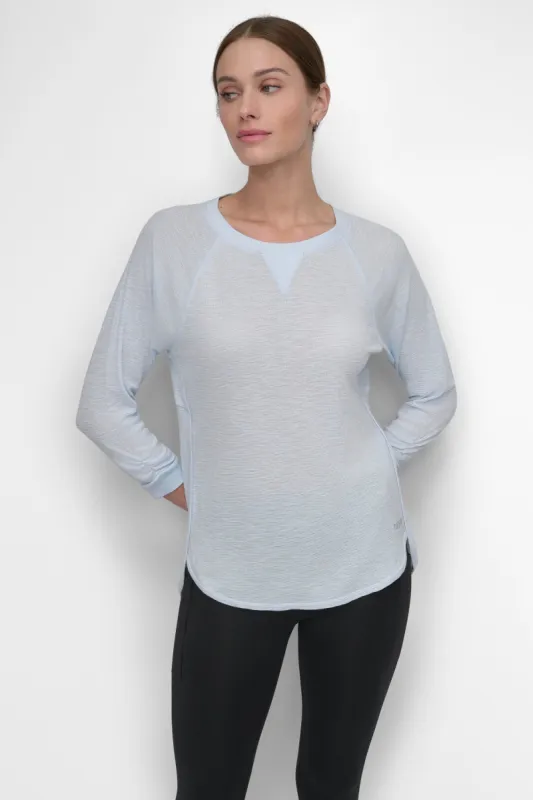 RUCHED 3/4-SLEEVE SLUB WAFFLE-KNIT TEE sold by DKNY