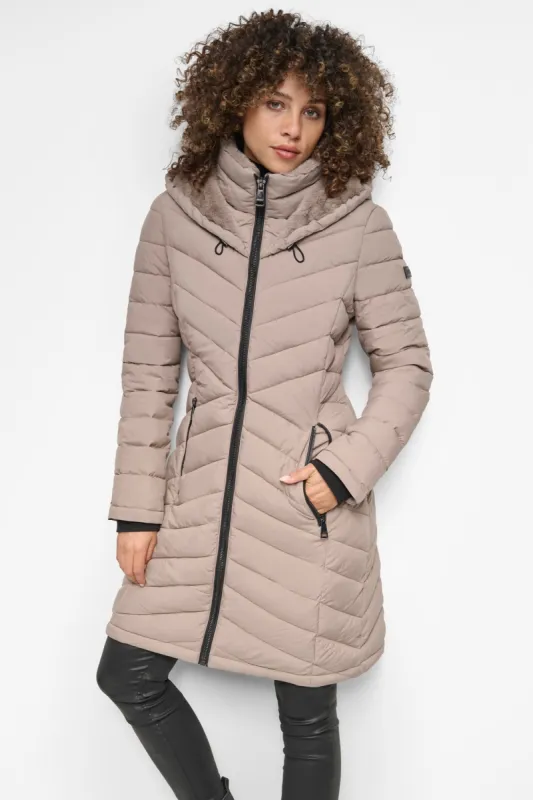 FUR COLLAR PACKABLE PUFFER COAT sold by DKNY
