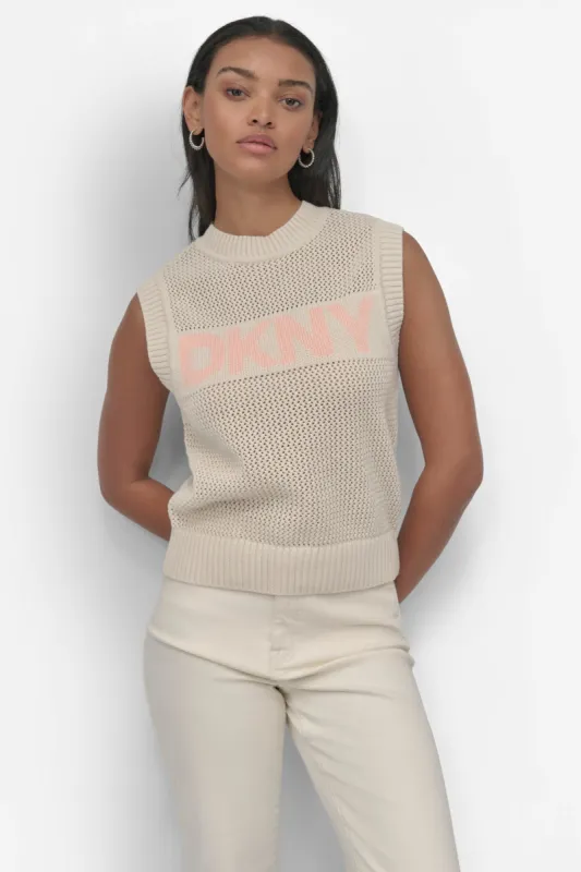 SLEEVELESS LOGO CREW NECK POINTELLE STITCH sold by DKNY