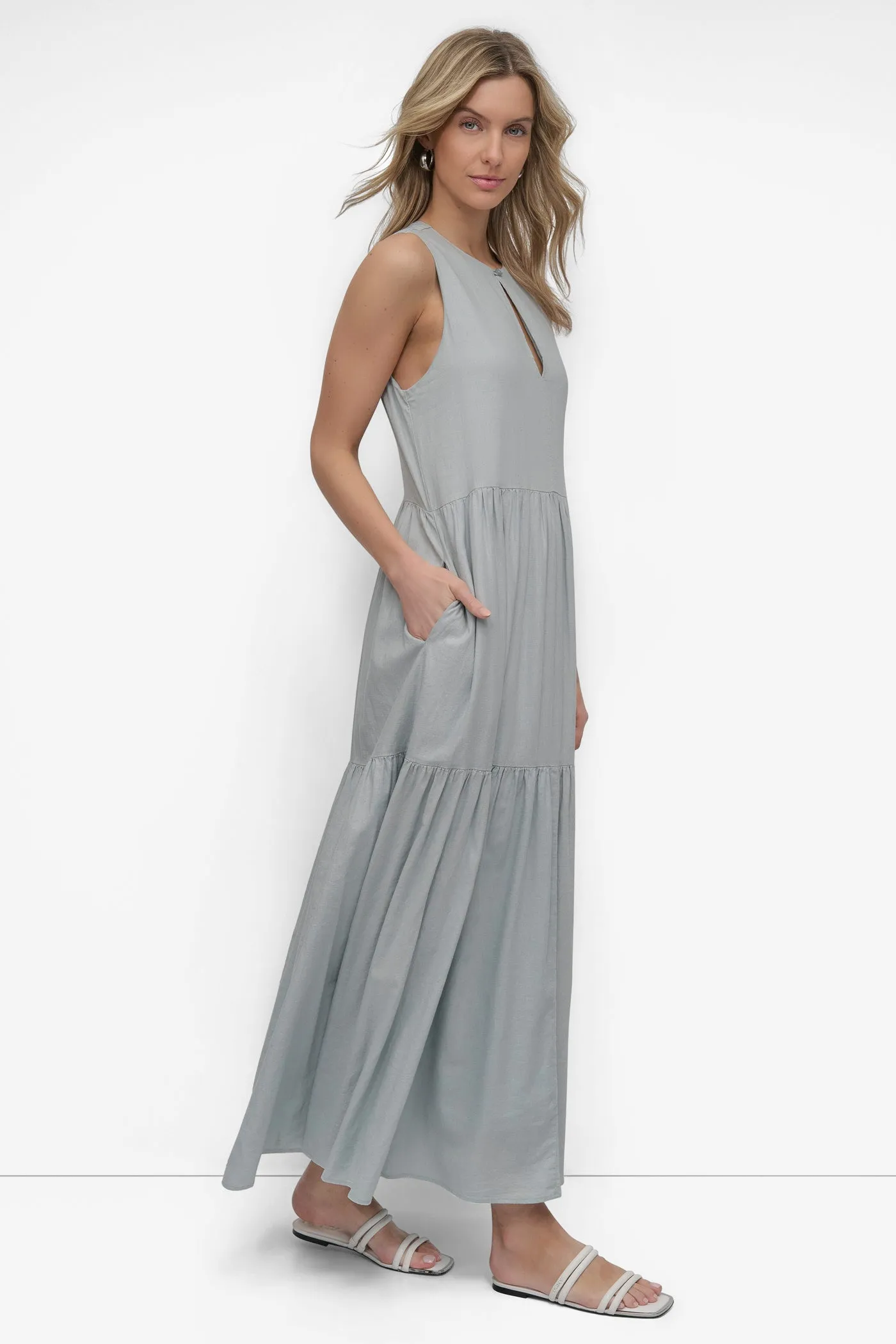 LINEN SLEEVELESS TIERED MAXI sold by DKNY product image thumbnail 3