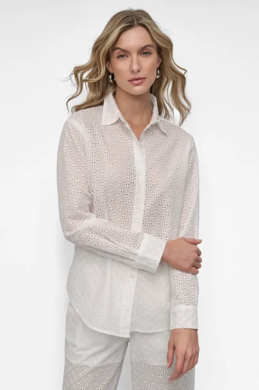 EYELET LONG SLEEVE BUTTON FRONT SHIRT sold by DKNY