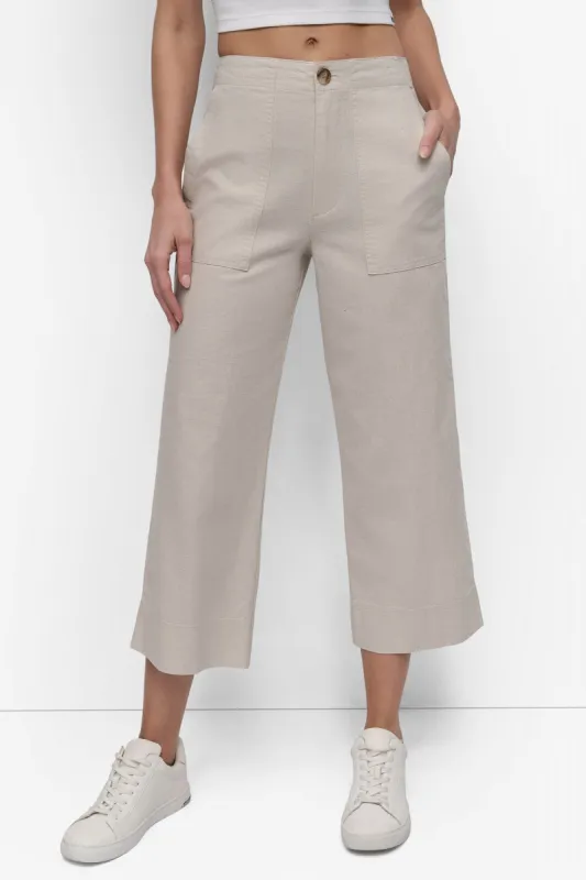 CROPPED WIDE LEG LINEN PANTS sold by DKNY