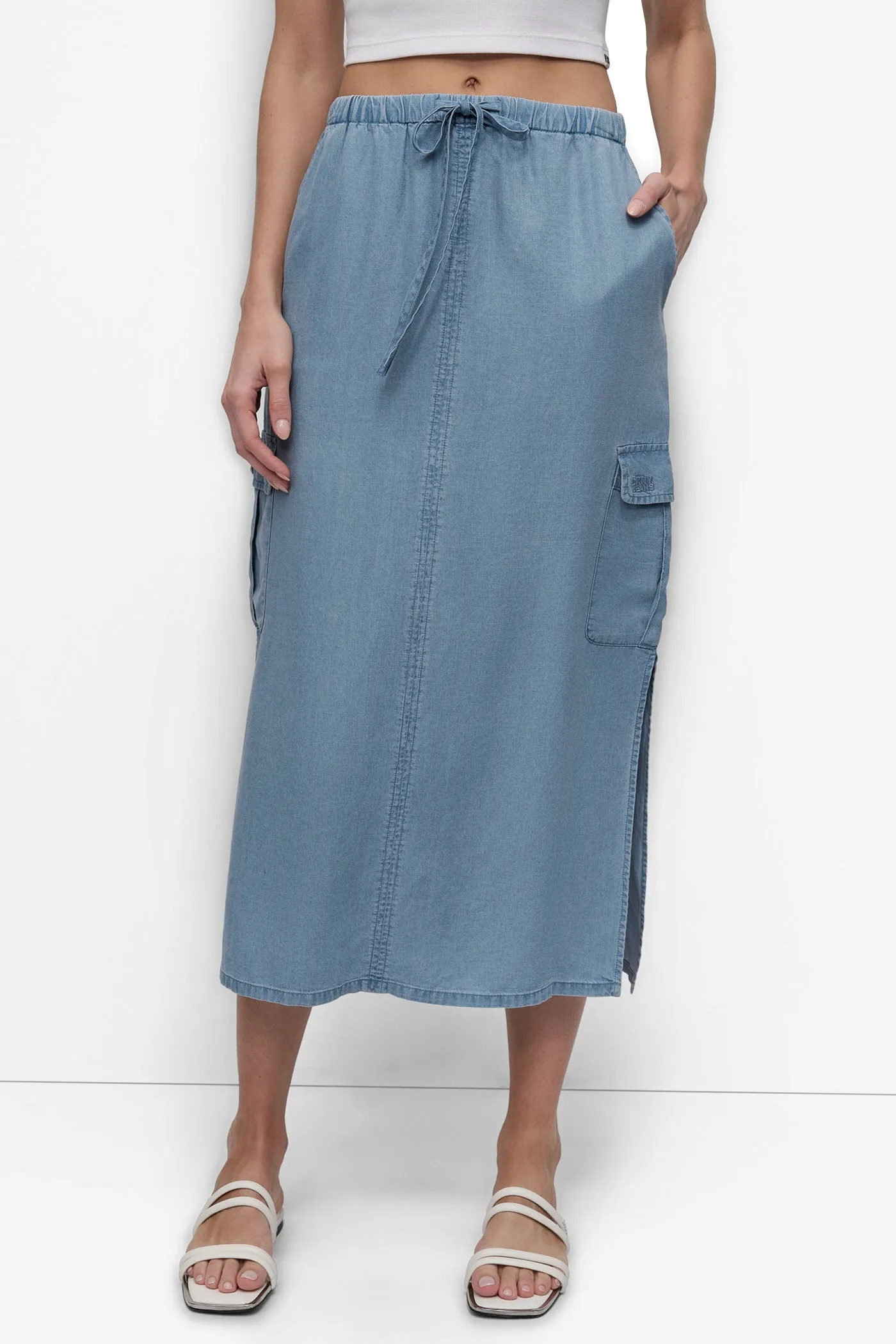 GARMENT DYE TIE WAIST CARGO SKIRT sold by DKNY