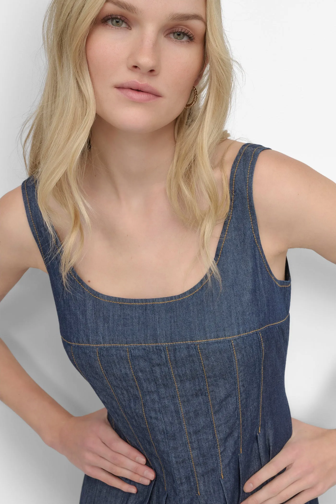 CORSET SITTED DENIM DRESS sold by DKNY product image thumbnail 4