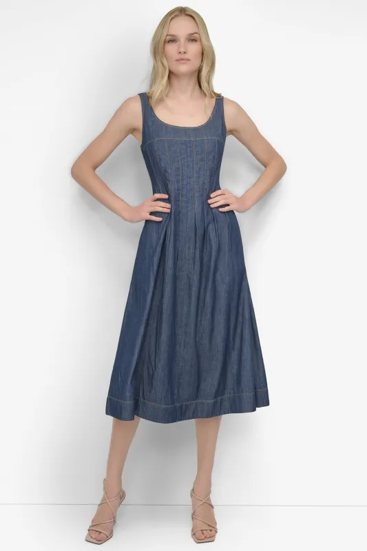 CORSET SITTED DENIM DRESS sold by DKNY