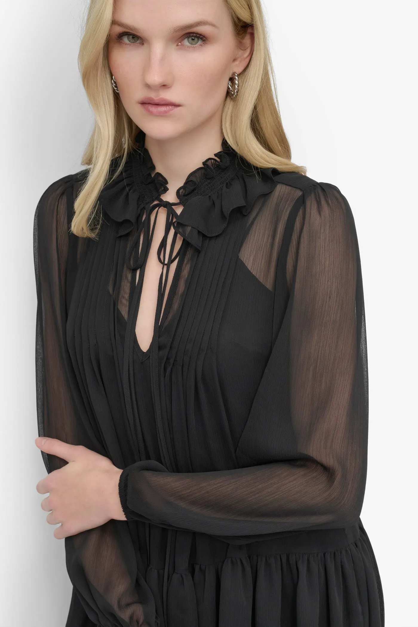 LONG SLEEVE CHIFFON MINI DRESS sold by DKNY product image thumbnail 4