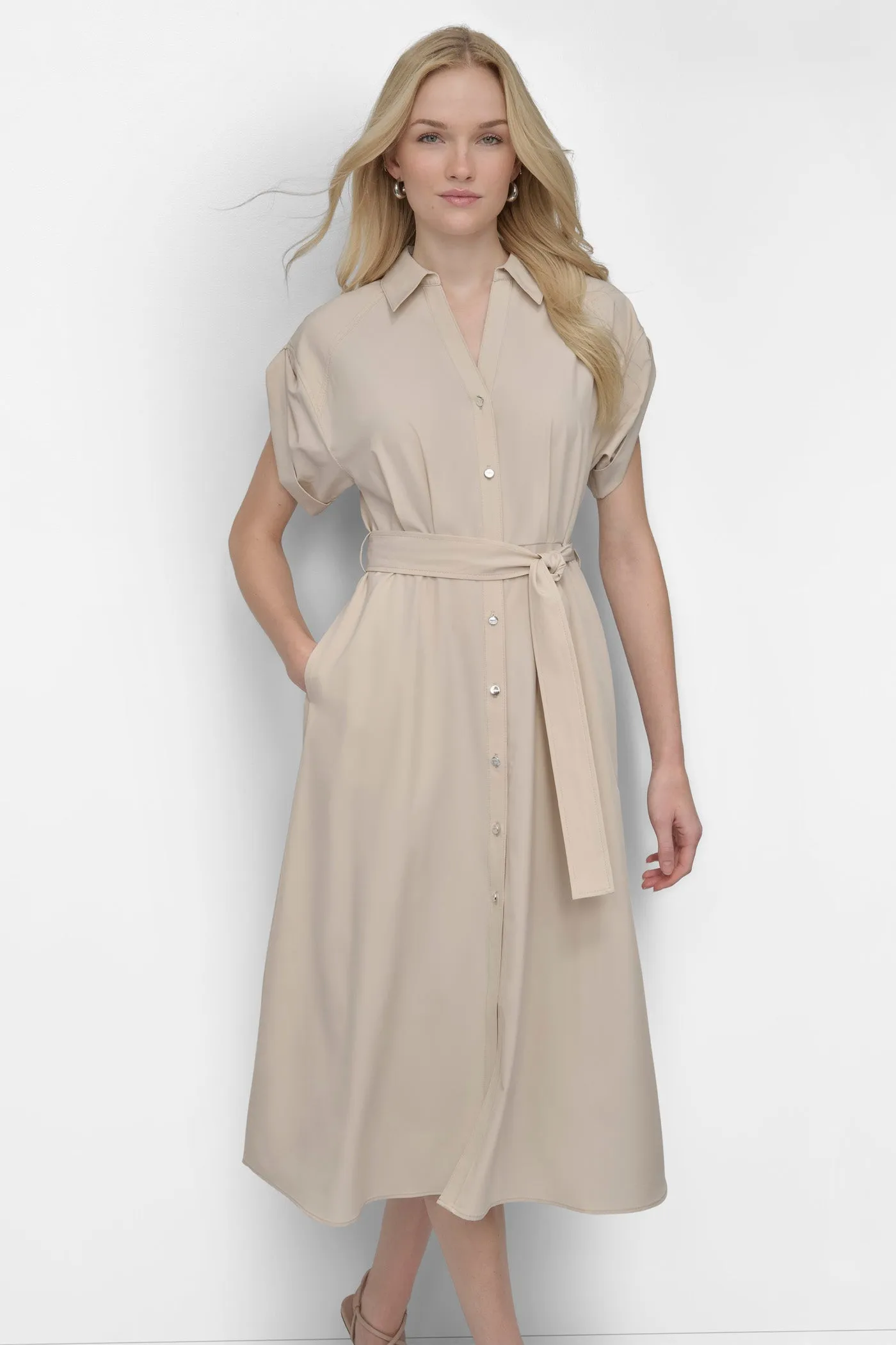 BUTTON FRONT COMMUTER MIDI DRESS sold by DKNY