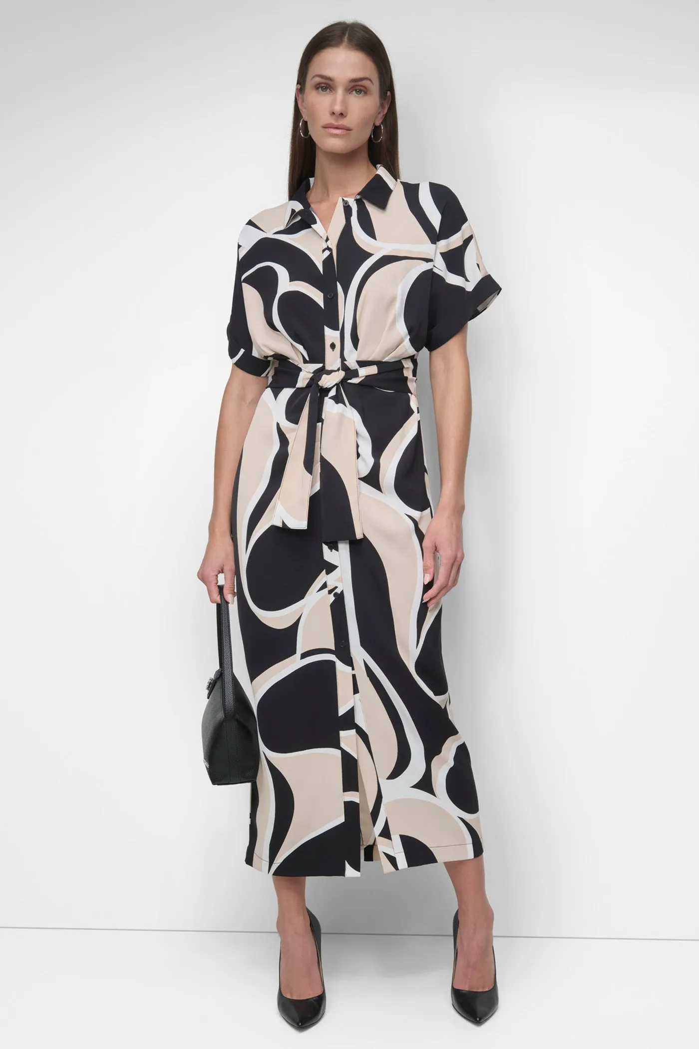 DRAPEY CREPE BELTED MAXI DRESS sold by DKNY