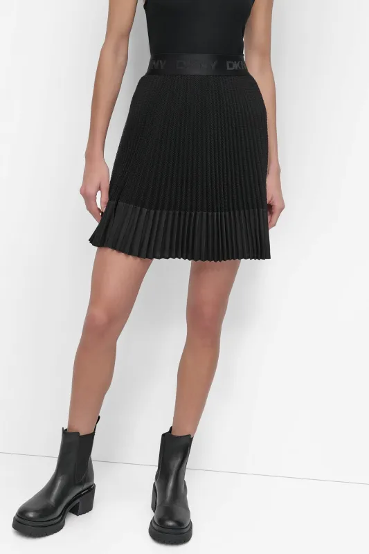 PLEATED MIX MEDIA MINI SKIRT sold by DKNY