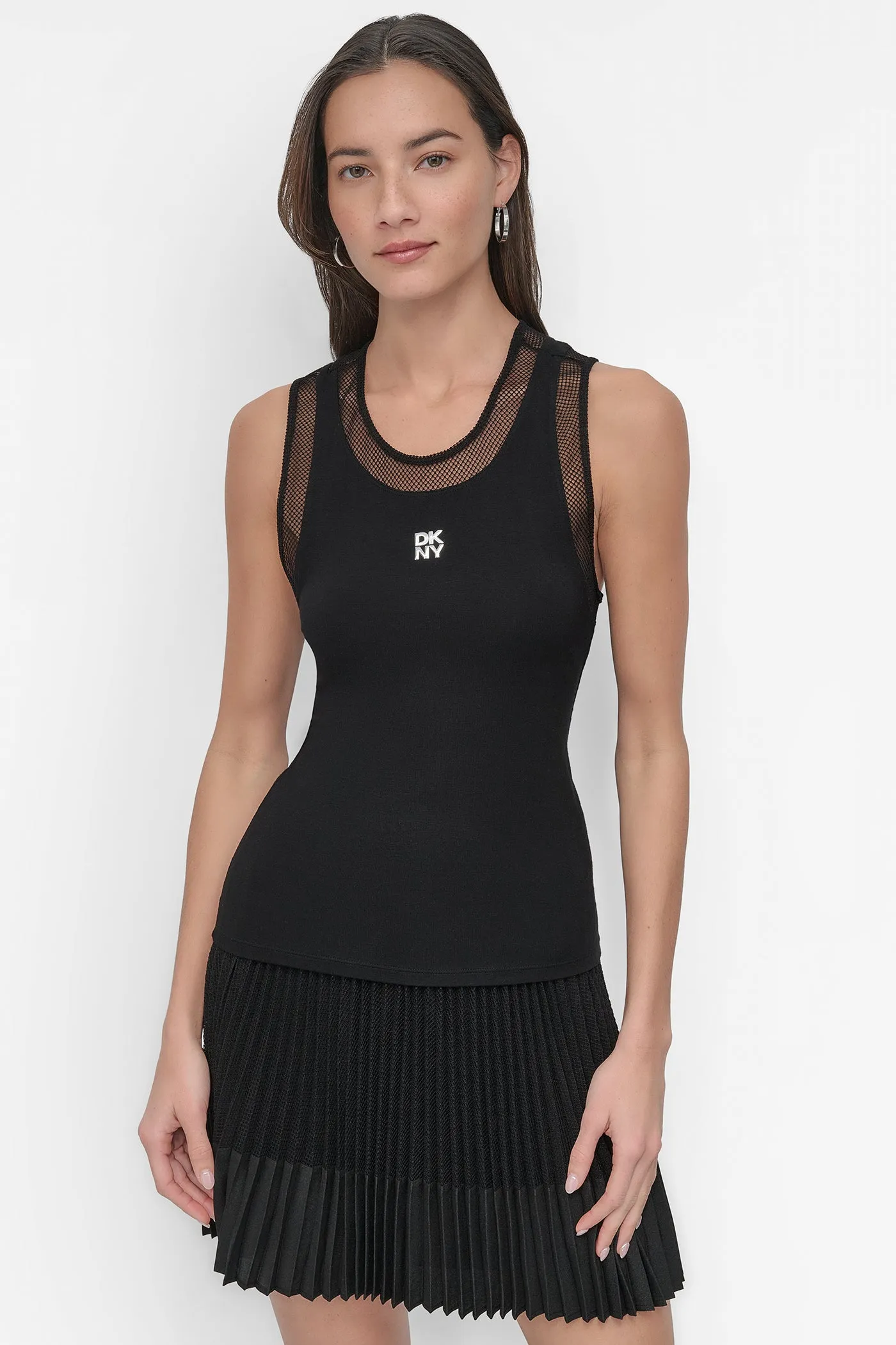 MESH NECKLINE LOGO TANK sold by DKNY