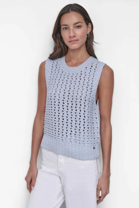 SLEEVLESS POINTELLE STITCH CREW NECK VEST sold by DKNY