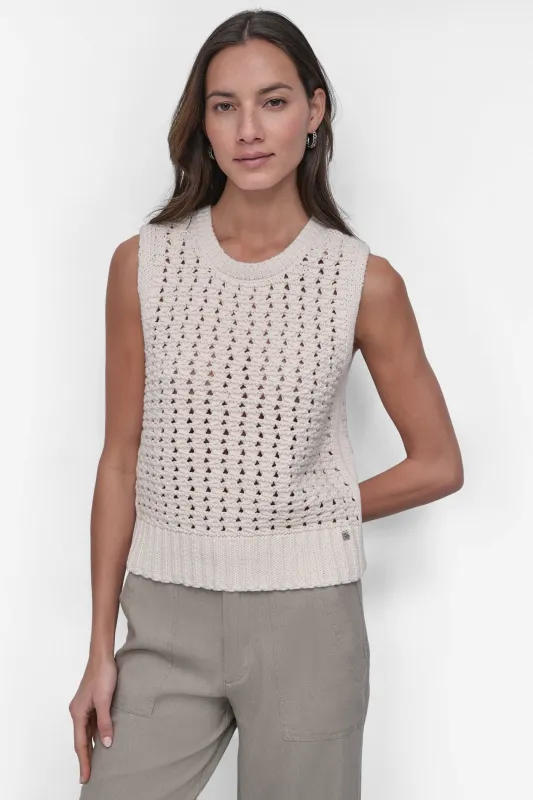 SLEEVLESS POINTELLE STITCH CREW NECK VEST sold by DKNY