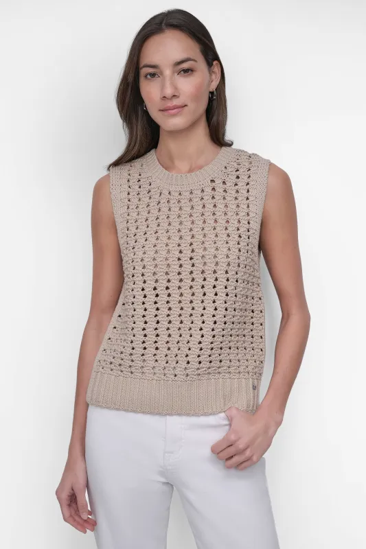SLEEVLESS POINTELLE STITCH CREW NECK VEST sold by DKNY