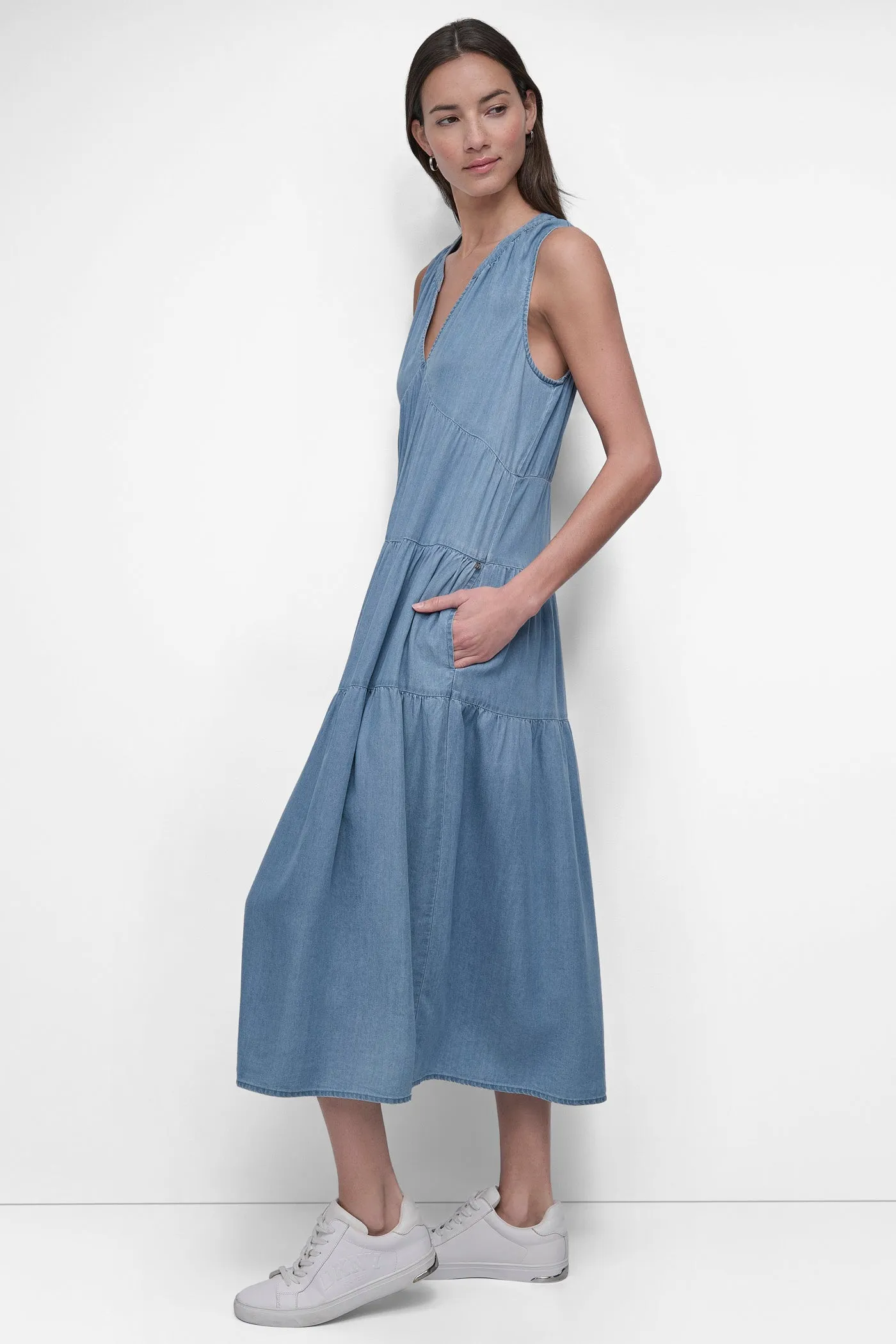TENCEL TIERED MIDI SWING DRESS sold by DKNY product image thumbnail 3