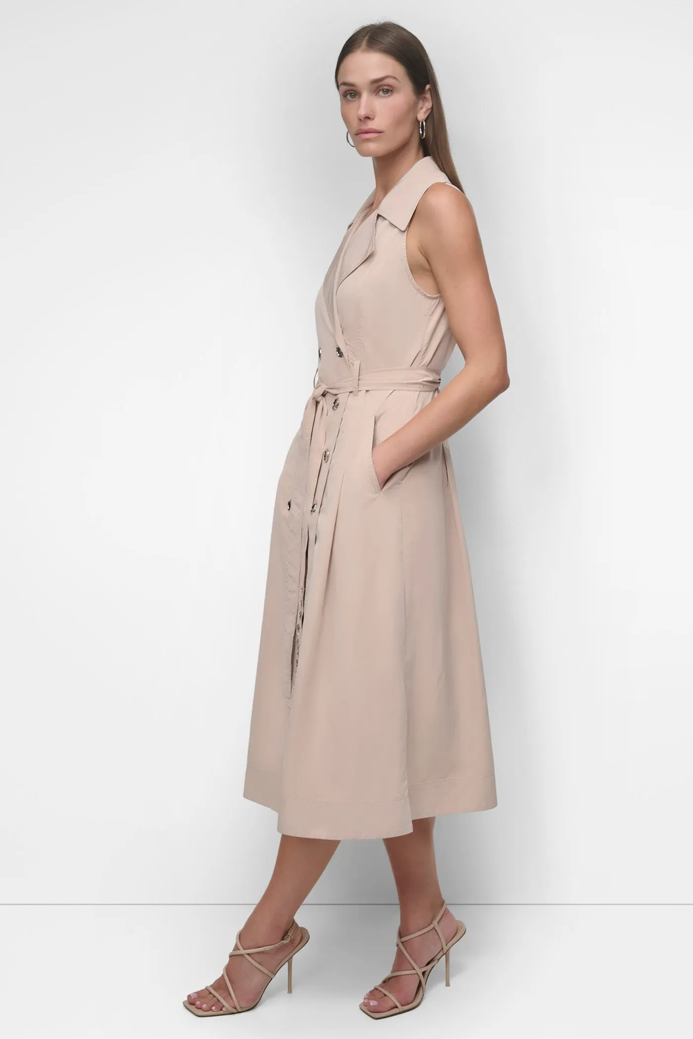 SLEEVELESS TECH COTTON BELTED MIDI DRESS sold by DKNY product image thumbnail 3