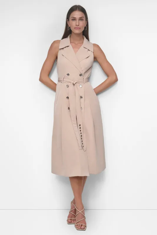 SLEEVELESS TECH COTTON BELTED MIDI DRESS made by DKNY