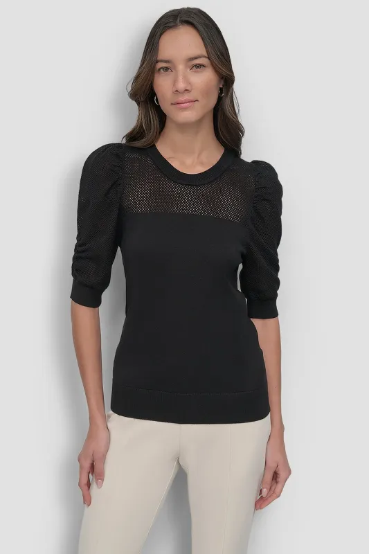 SHORT SLEEVE CREWNECK TWIST SLEEVE SWEATER sold by DKNY