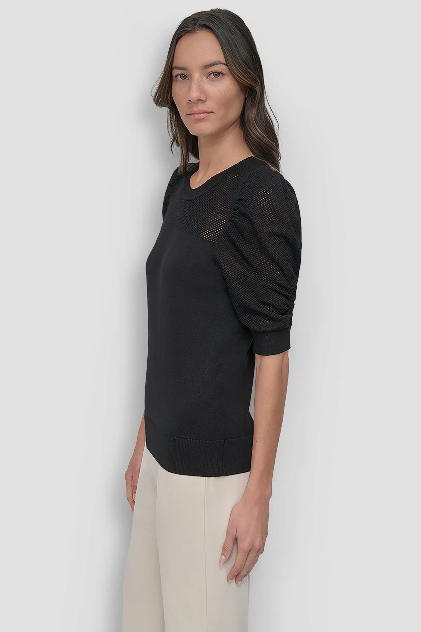 SHORT SLEEVE CREWNECK TWIST SLEEVE SWEATER sold by DKNY product image thumbnail 3