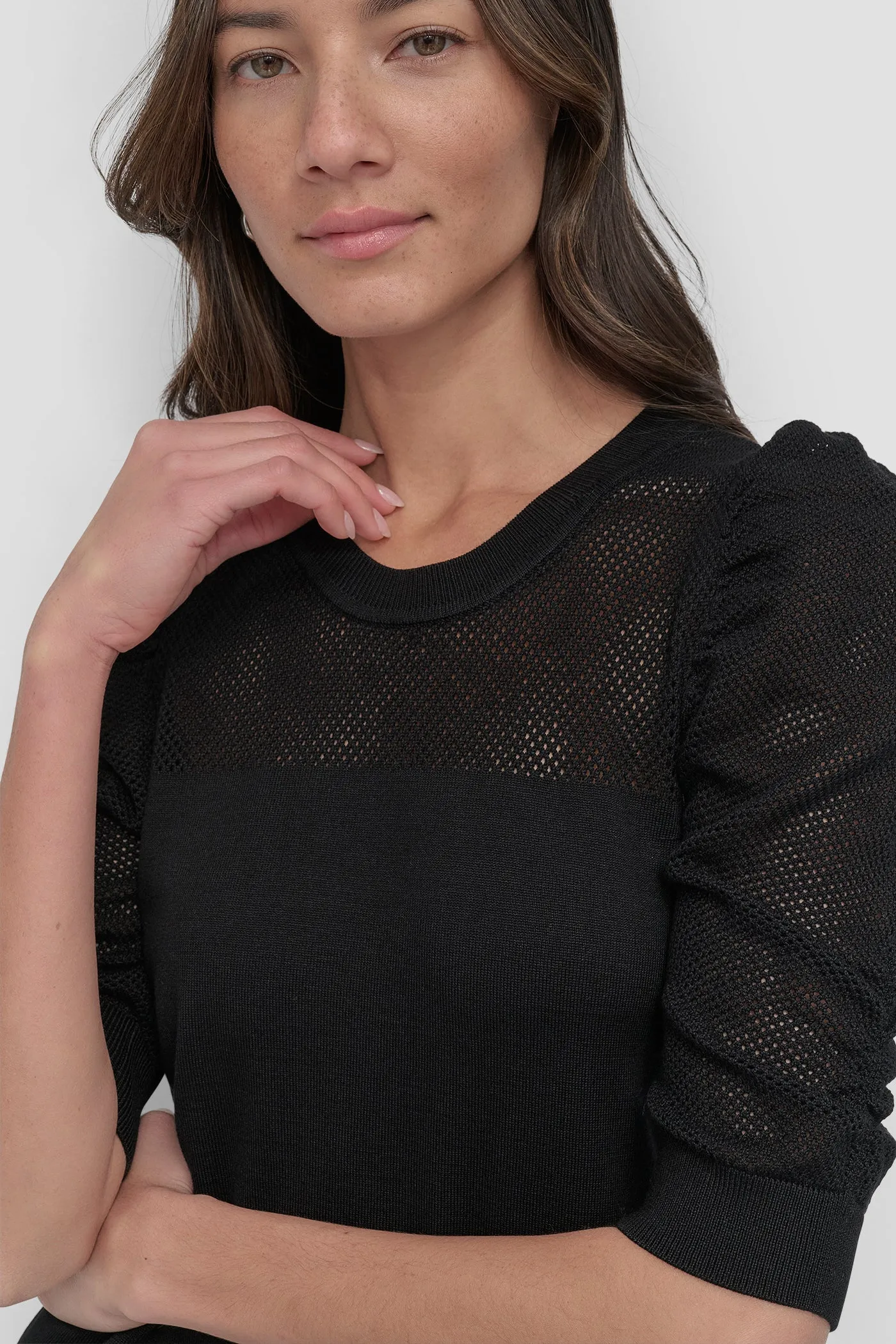 SHORT SLEEVE CREWNECK TWIST SLEEVE SWEATER sold by DKNY product image thumbnail 4