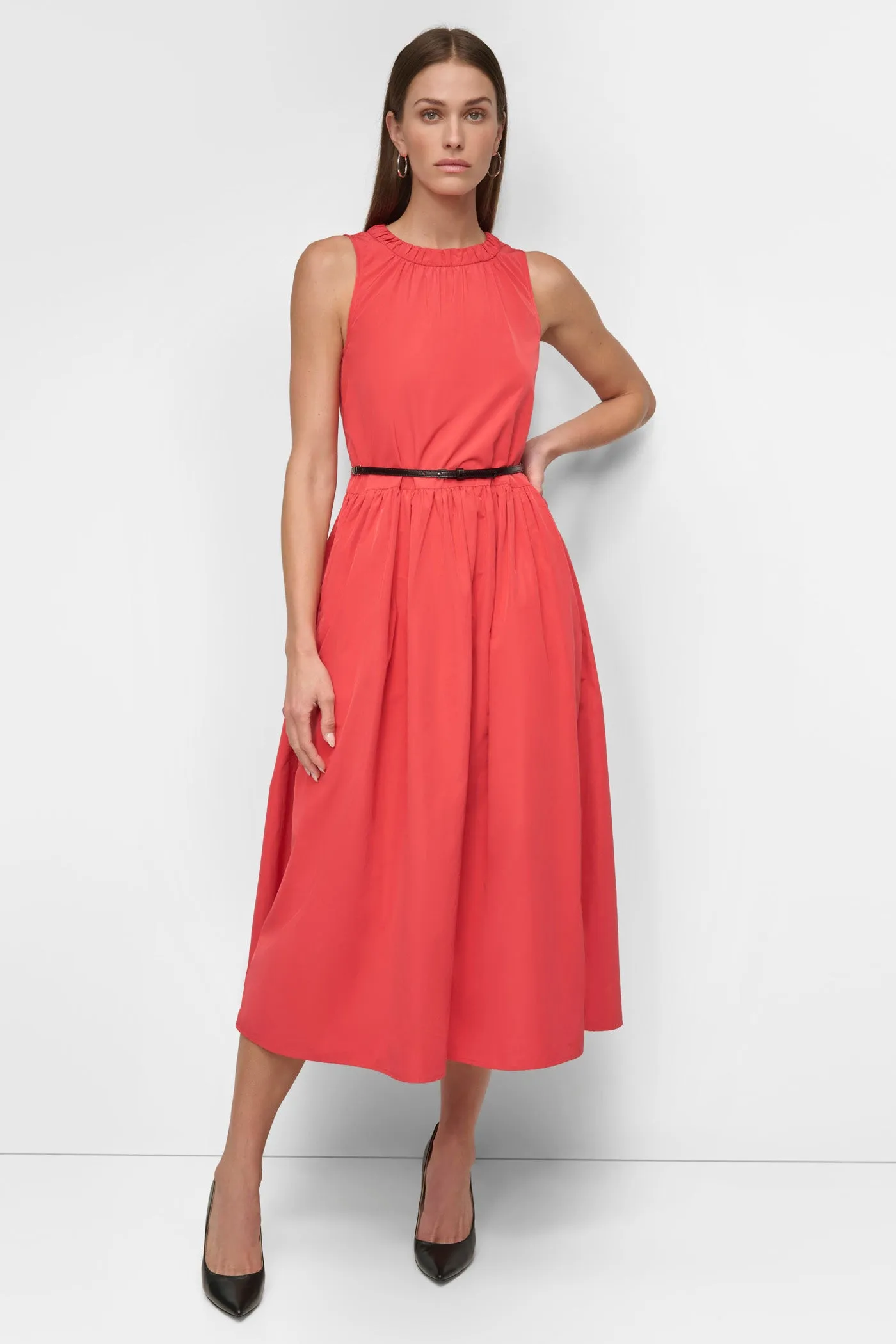 SHIRRING MIDI DRESS WITH BELT sold by DKNY