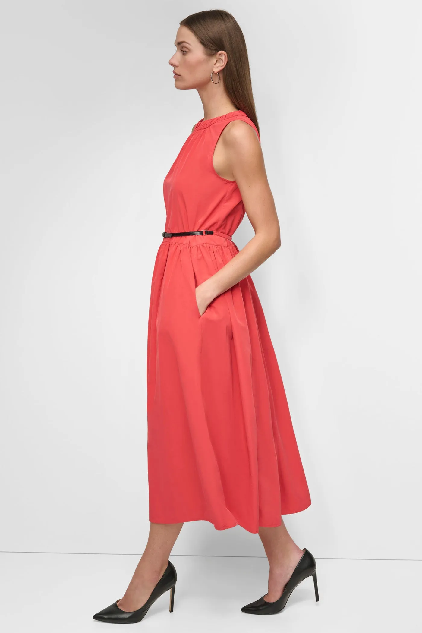 SHIRRING MIDI DRESS WITH BELT sold by DKNY product image thumbnail 3