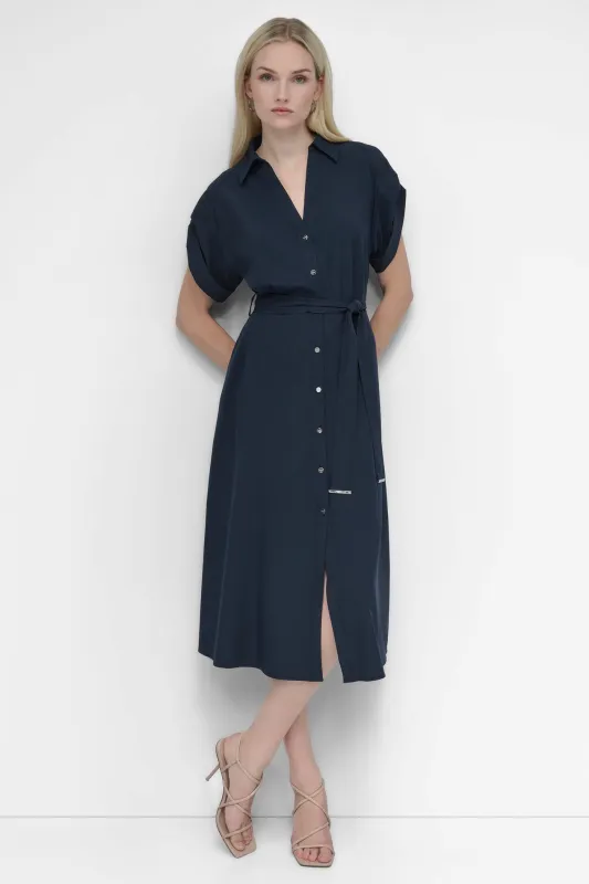 BUTTON FRONT COMMUTER MIDI DRESS sold by DKNY