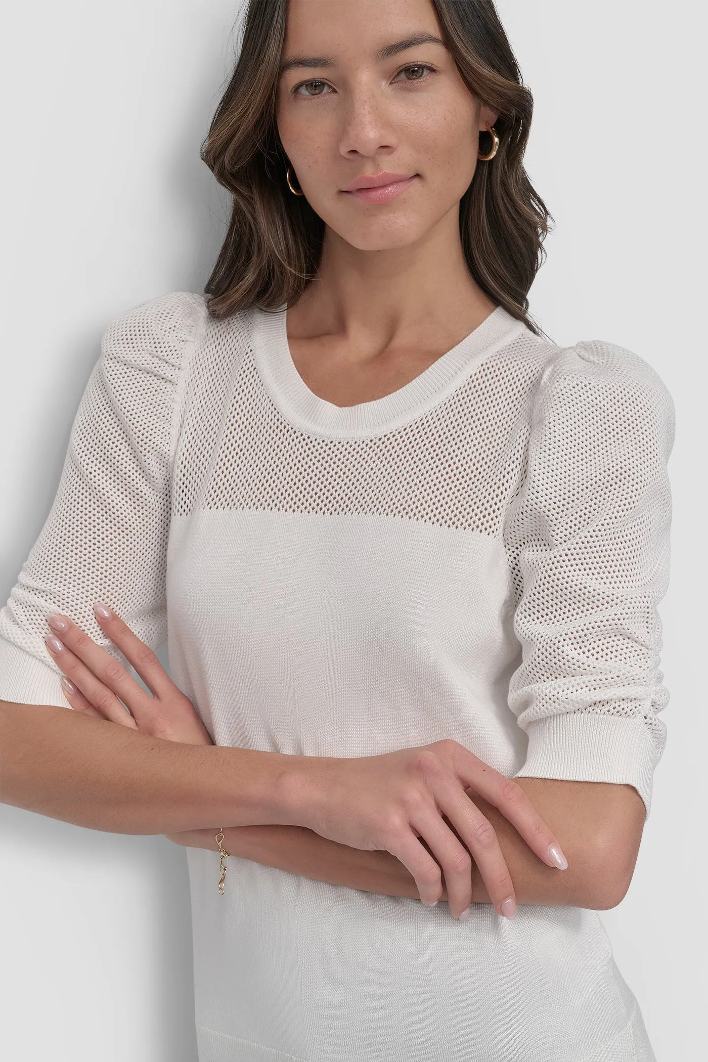 SHORT SLEEVE CREWNECK TWIST SLEEVE SWEATER sold by DKNY product image thumbnail 4