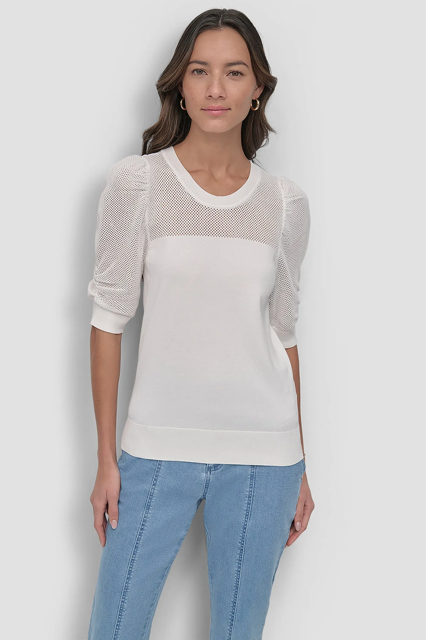 SHORT SLEEVE CREWNECK TWIST SLEEVE SWEATER sold by DKNY