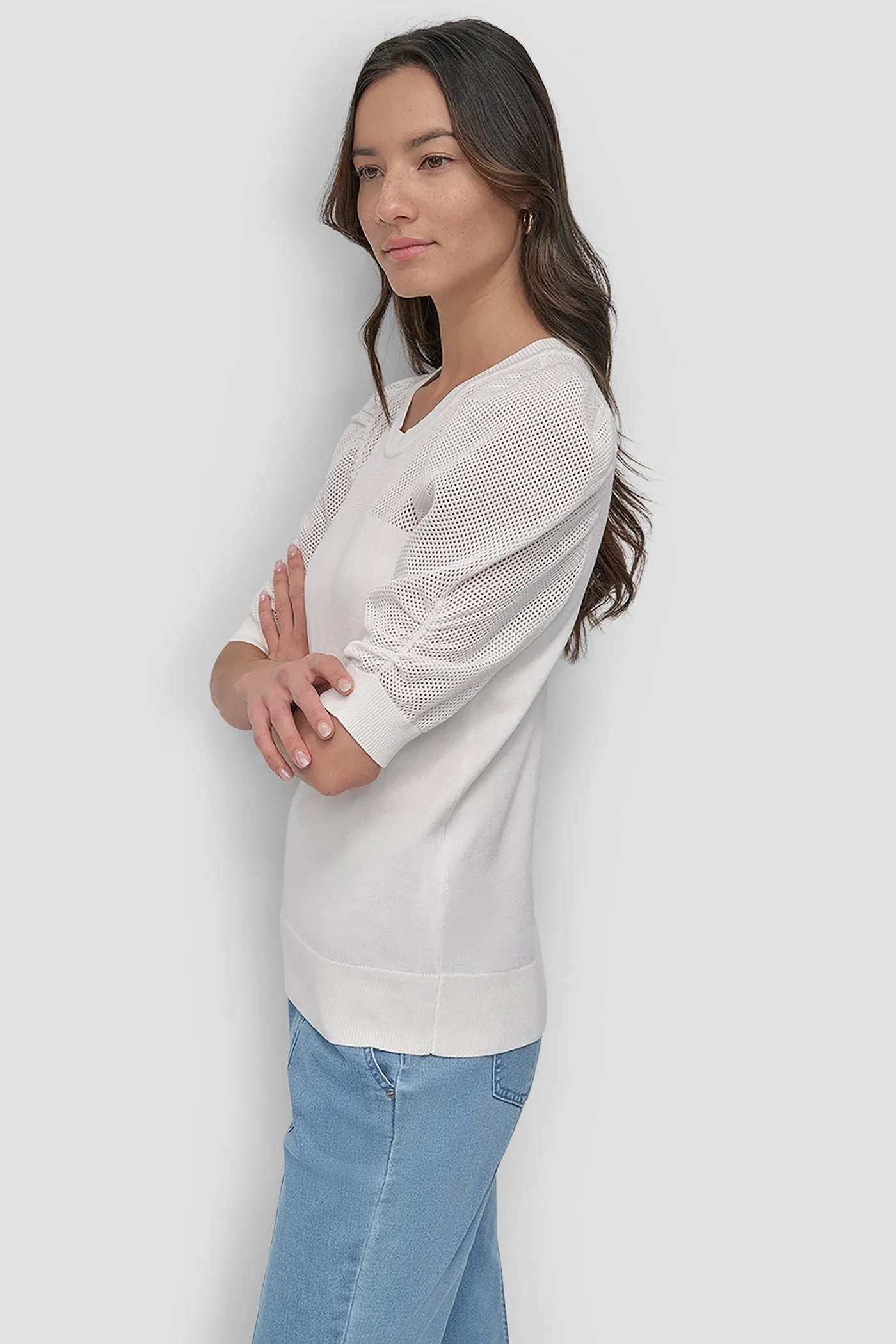 SHORT SLEEVE CREWNECK TWIST SLEEVE SWEATER sold by DKNY product image thumbnail 3