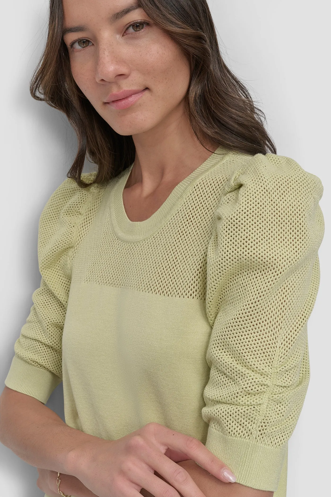 SHORT SLEEVE CREWNECK TWIST SLEEVE SWEATER sold by DKNY product image thumbnail 4