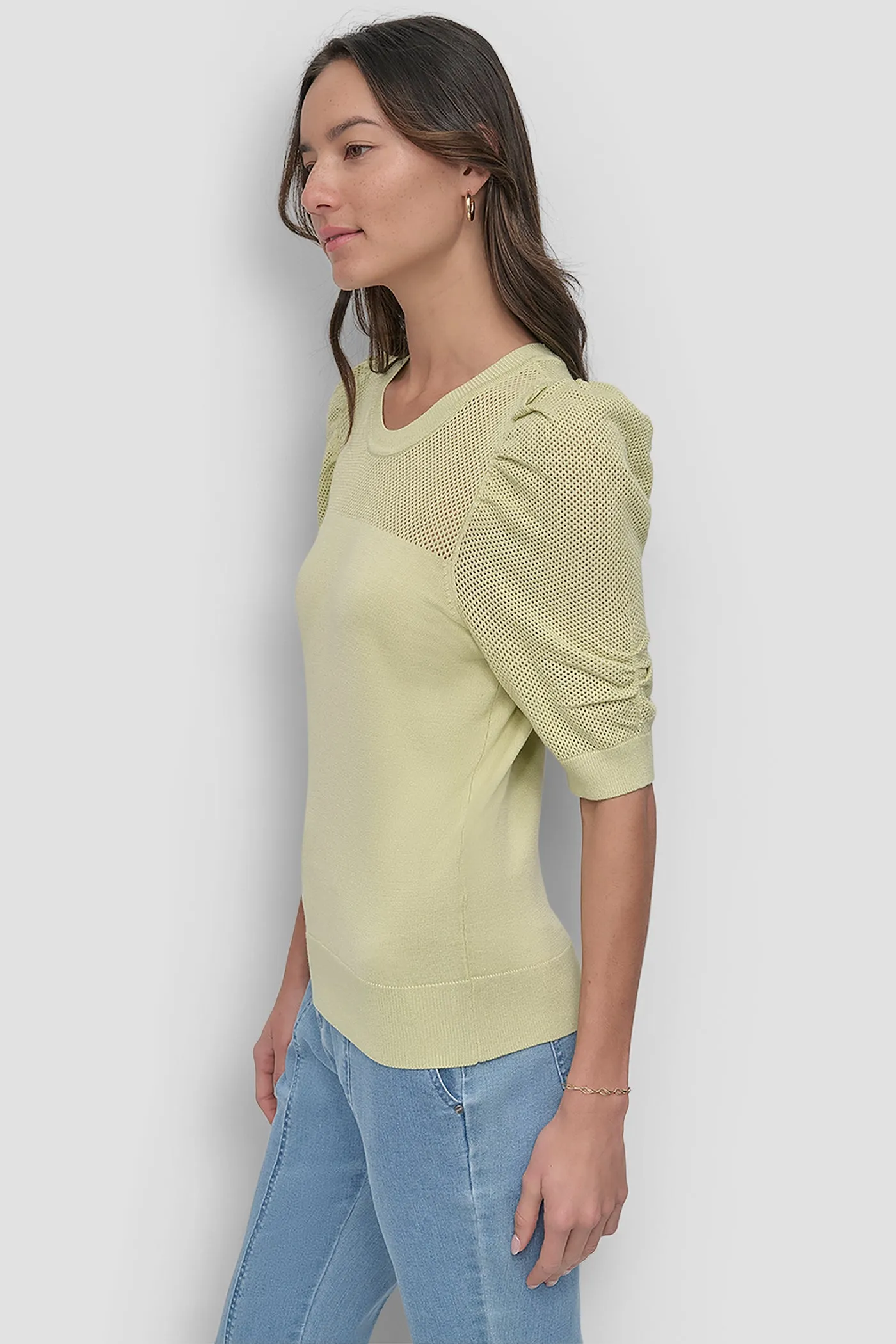 SHORT SLEEVE CREWNECK TWIST SLEEVE SWEATER sold by DKNY product image thumbnail 5