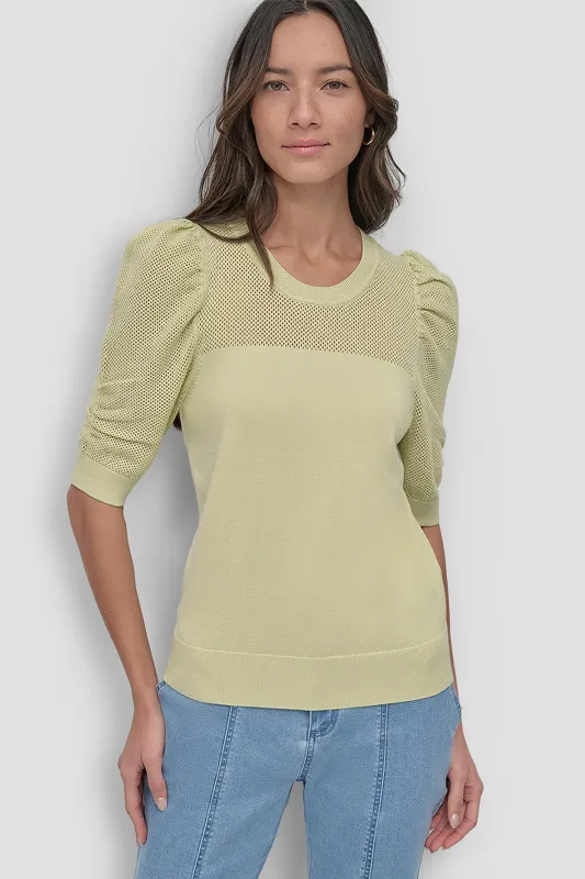 SHORT SLEEVE CREWNECK TWIST SLEEVE SWEATER sold by DKNY