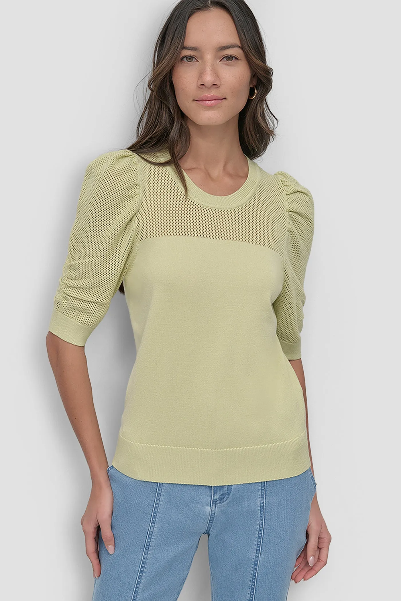 SHORT SLEEVE CREWNECK TWIST SLEEVE SWEATER sold by DKNY