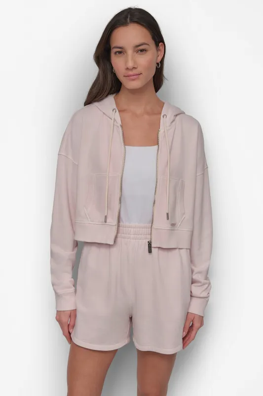 RIB PANELED ZIP UP HOODIE sold by DKNY