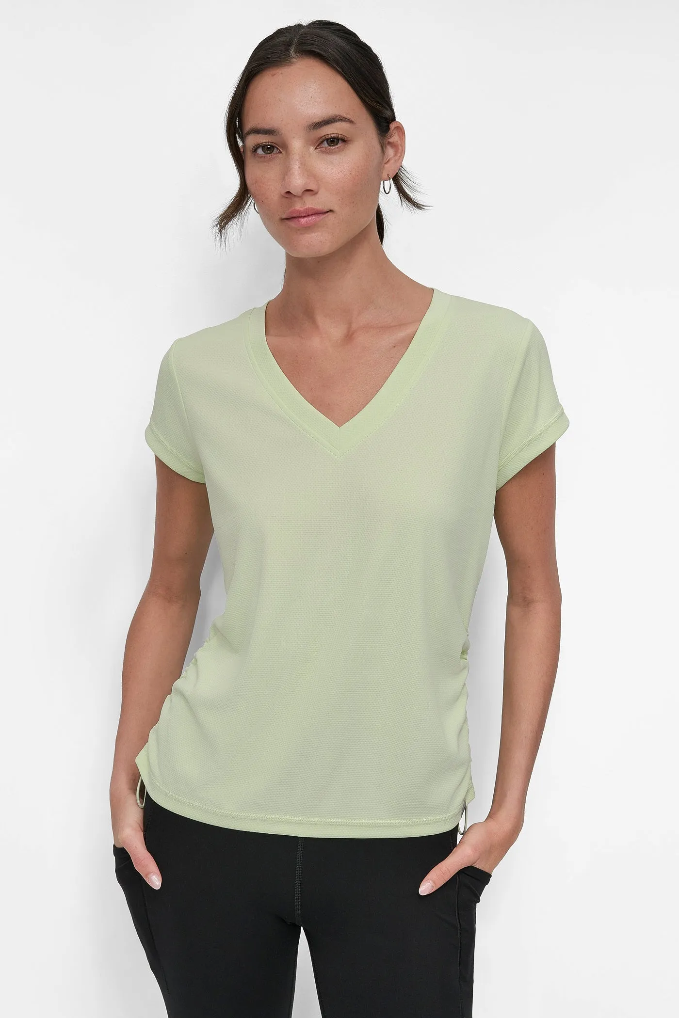 RUCHED TECH-MESH PERFORMANCE TEE sold by DKNY