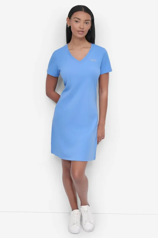 MINI STUD LOGO V-NECK T-SHIRT DRESS sold by DKNY