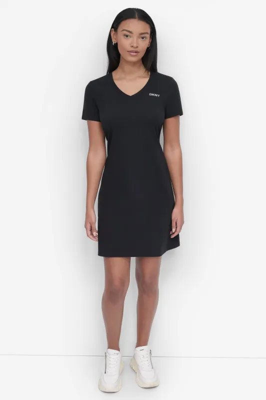 CRYSTAL LOGO MINI T-SHIRT DRESS sold by DKNY