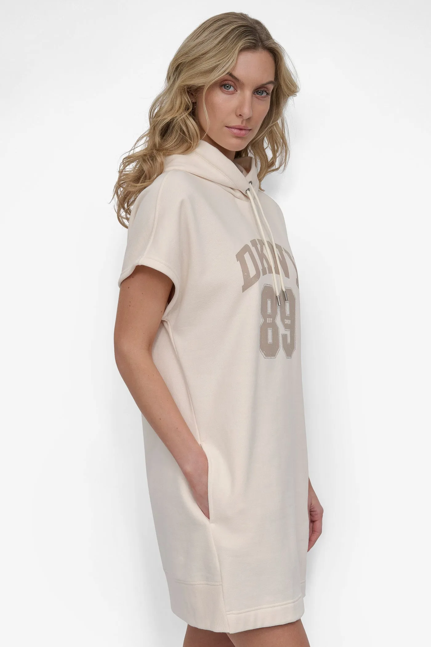 CRYSTAL-EMBELLISHED LOGO MINI HOODIE DRESS sold by DKNY product image thumbnail 3