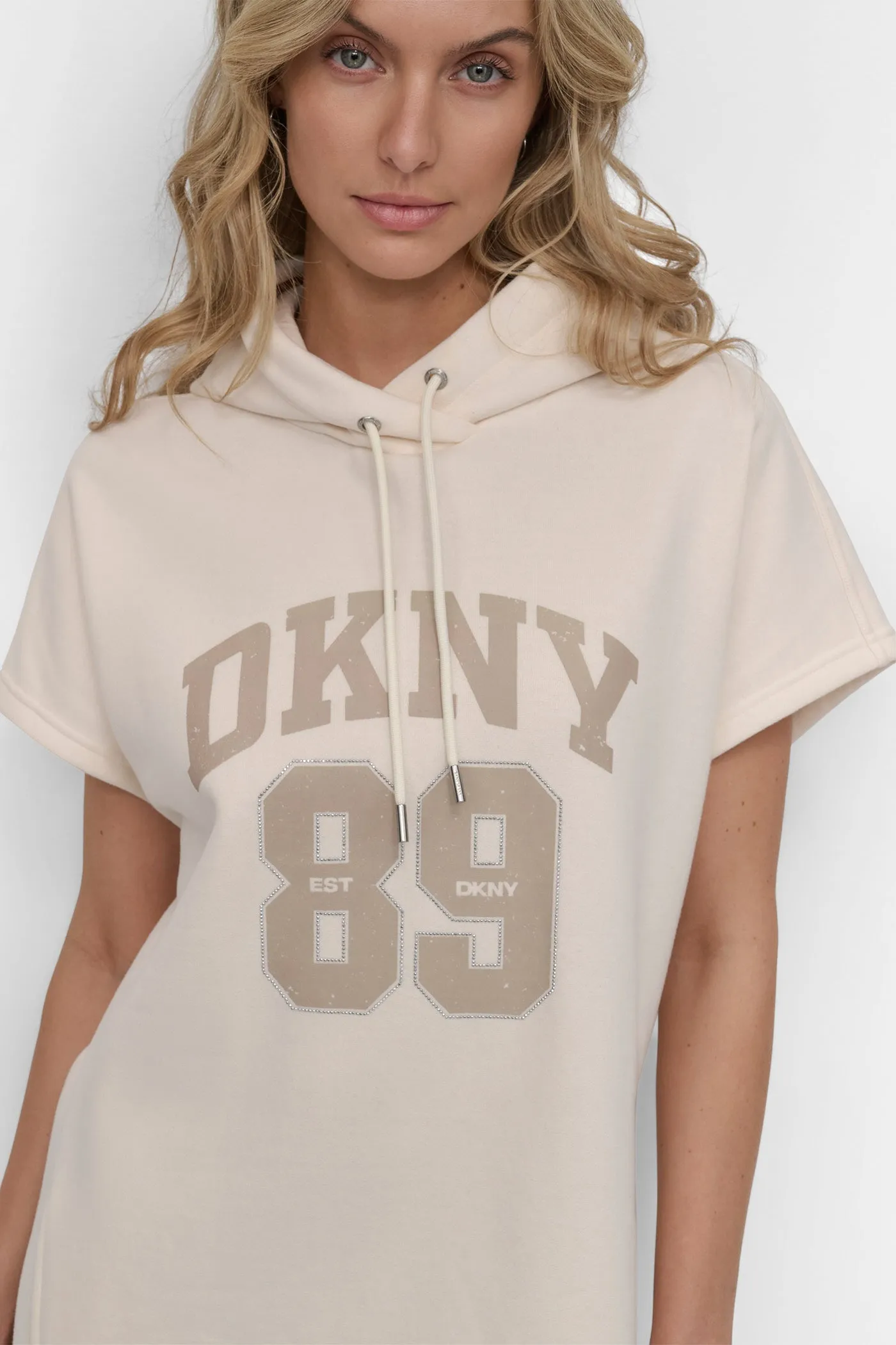 CRYSTAL-EMBELLISHED LOGO MINI HOODIE DRESS sold by DKNY product image thumbnail 5