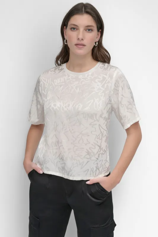SHORT SLEEVE SCRIBLE LOGO JAQUARD sold by DKNY
