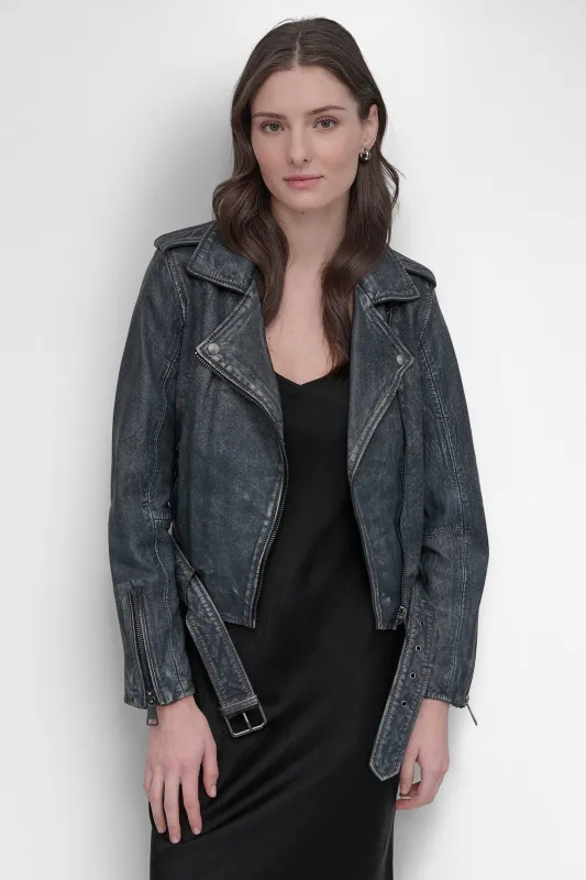 MOTO LEATHER JACKET sold by DKNY