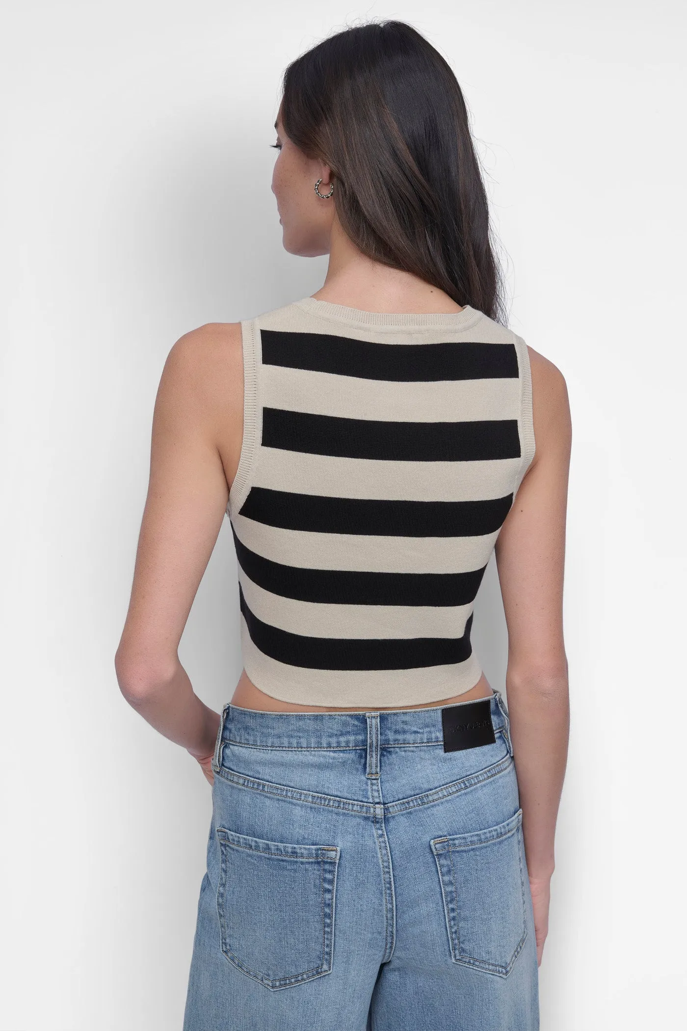 CROP STRIPE SLEEVELESS CREW NECK TANK sold by DKNY product image thumbnail 2